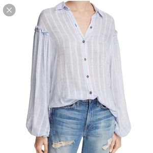 Free People Headed to the Highlands Button Up Blouse Blue XS